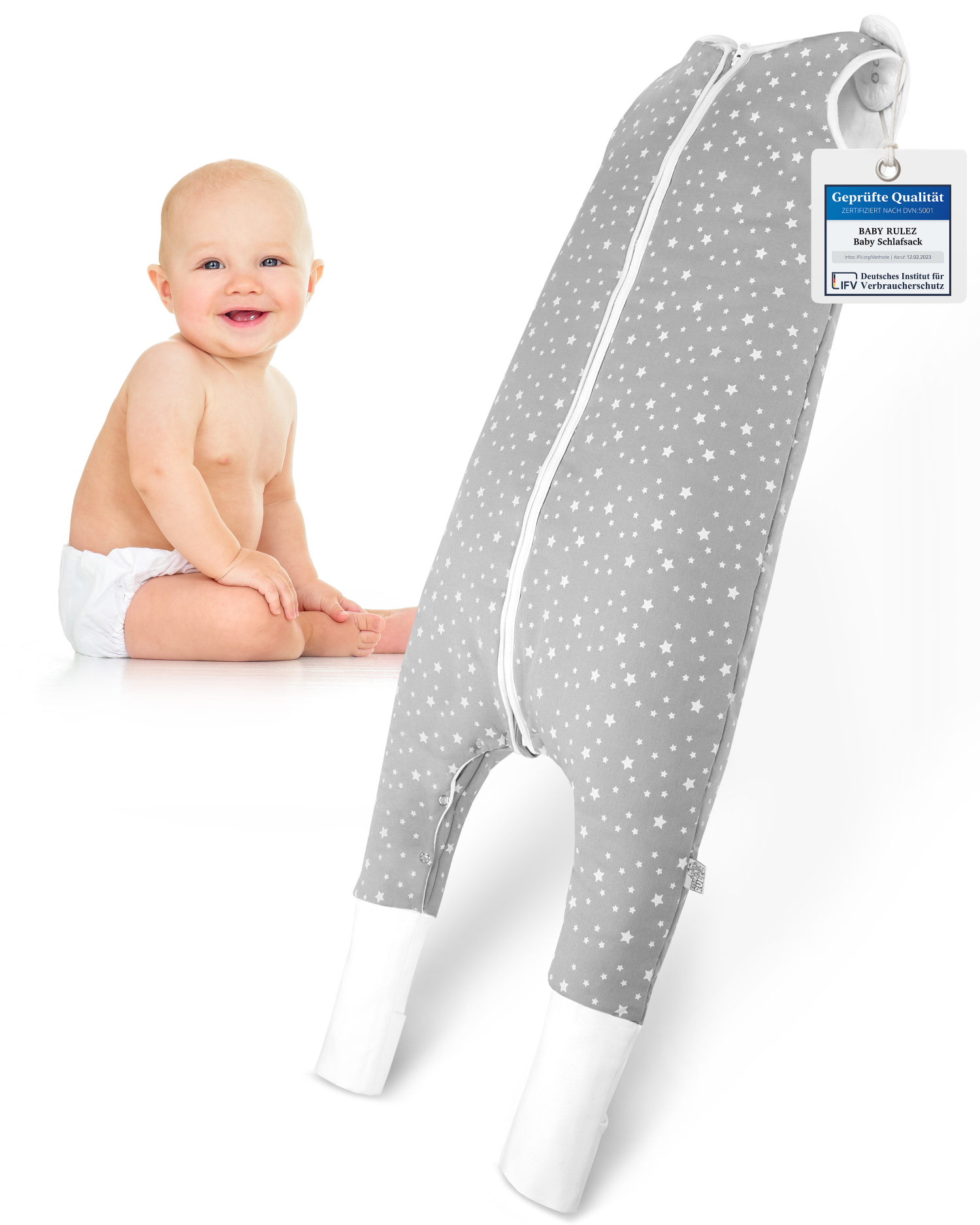 BABY RULEZ® Primo Baby Schlafsack mit Füßen zum Umstülpen