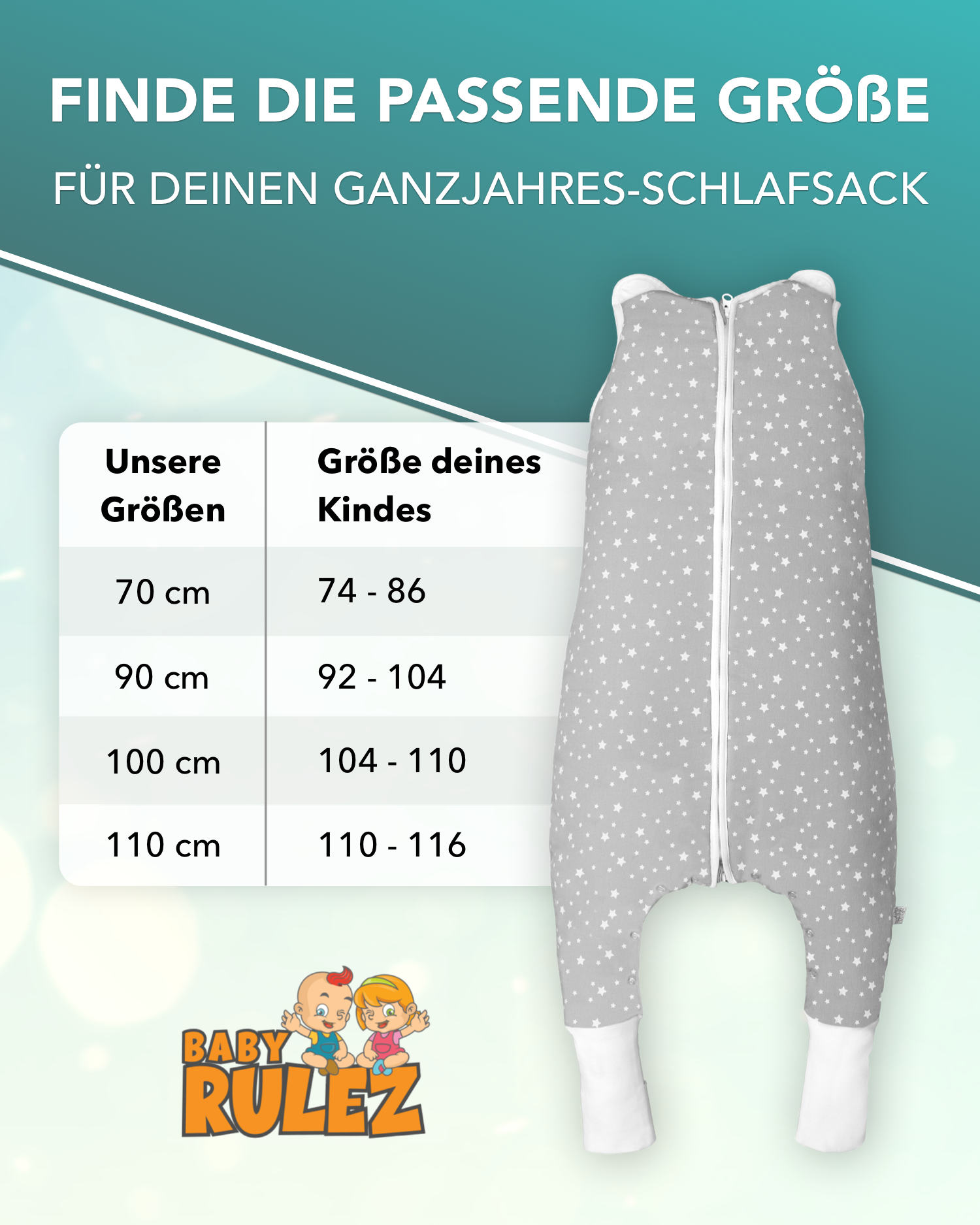 BABY RULEZ® Primo Baby Schlafsack mit Füßen zum Umstülpen