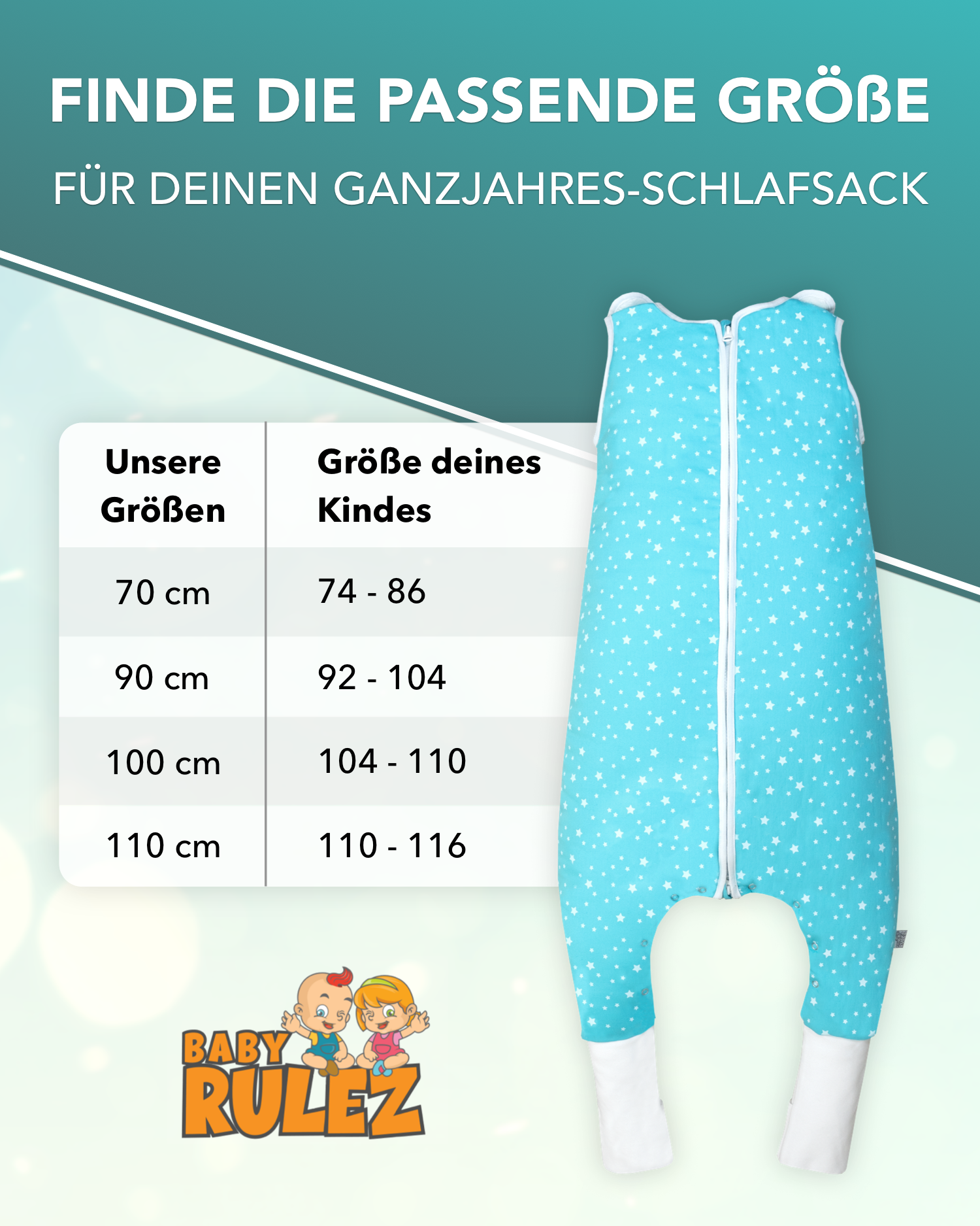 BABY RULEZ® Primo Baby Schlafsack mit Füßen zum Umstülpen