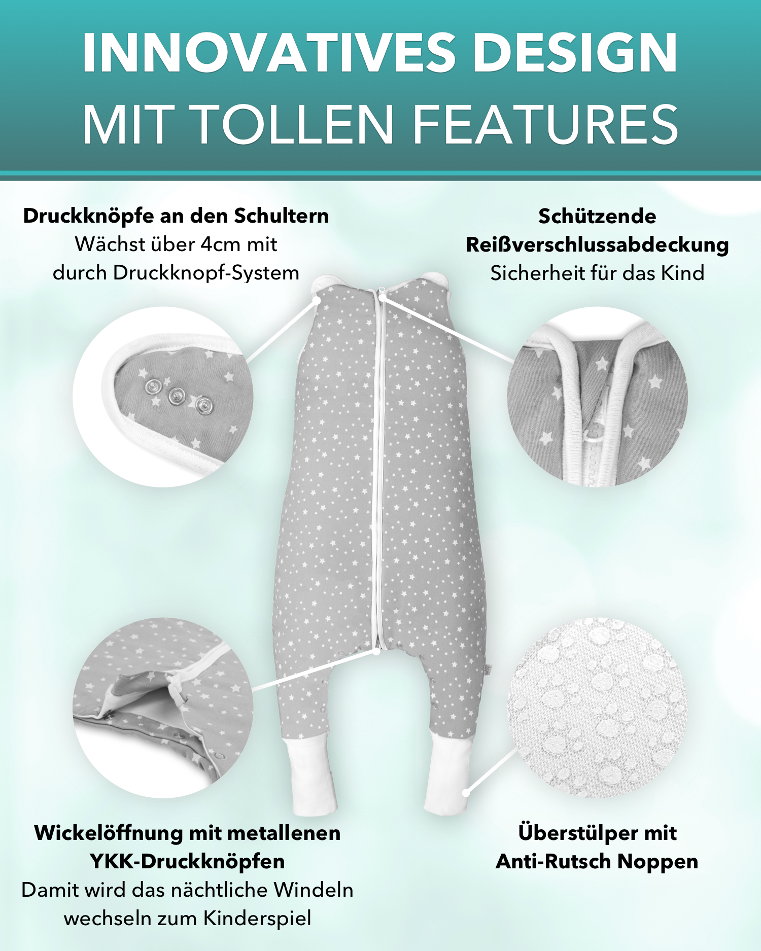 BABY RULEZ® Primo Baby Schlafsack mit Füßen zum Umstülpen