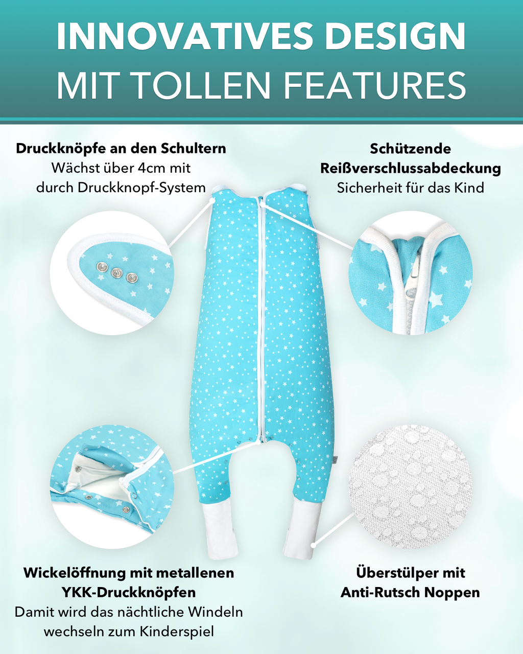 BABY RULEZ® Primo Baby Schlafsack mit Füßen zum Umstülpen