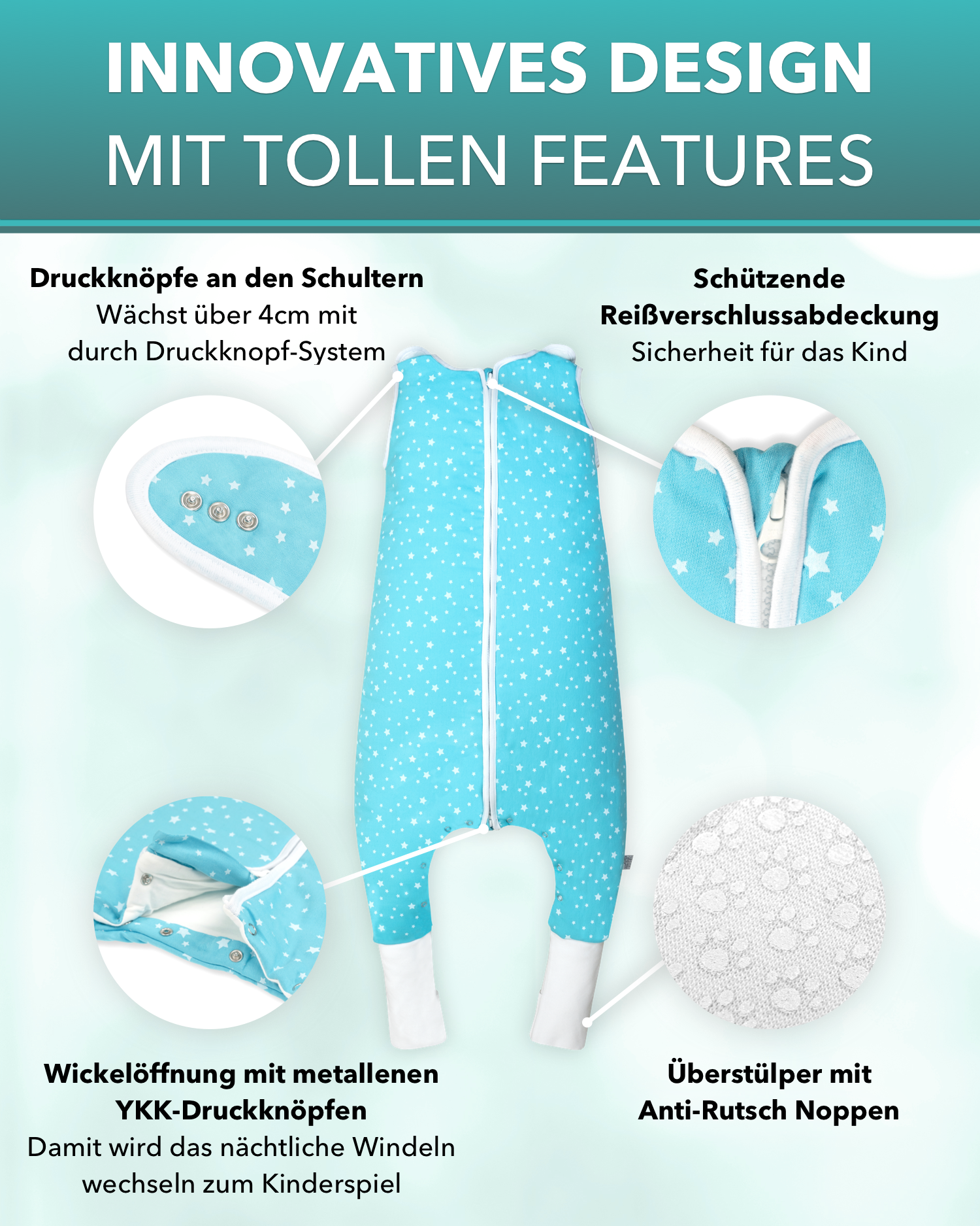 BABY RULEZ® Primo Baby Schlafsack mit Füßen zum Umstülpen